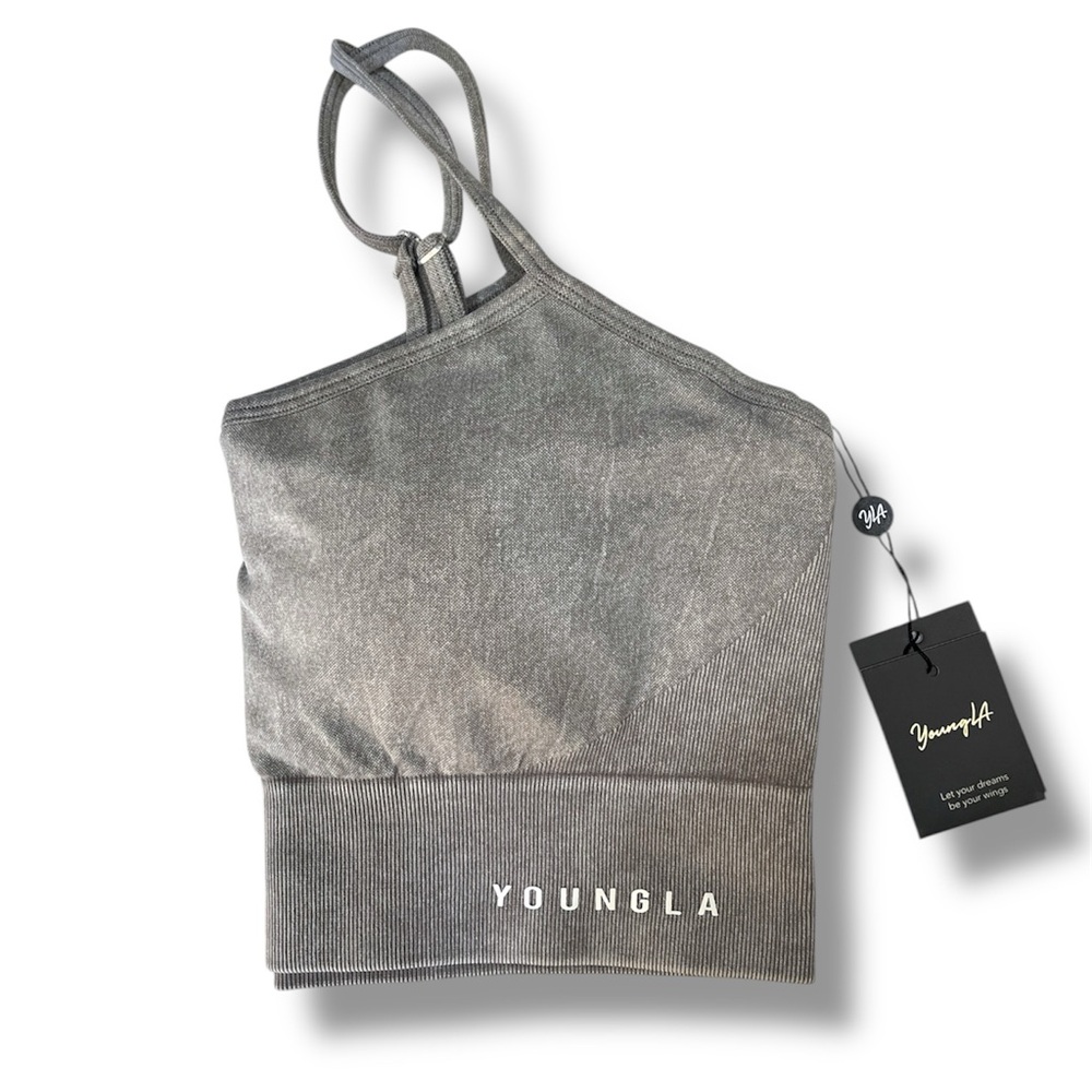 YoungLA Women’s Sports Bra Grey Wash Padded Adjustable Strap NWT